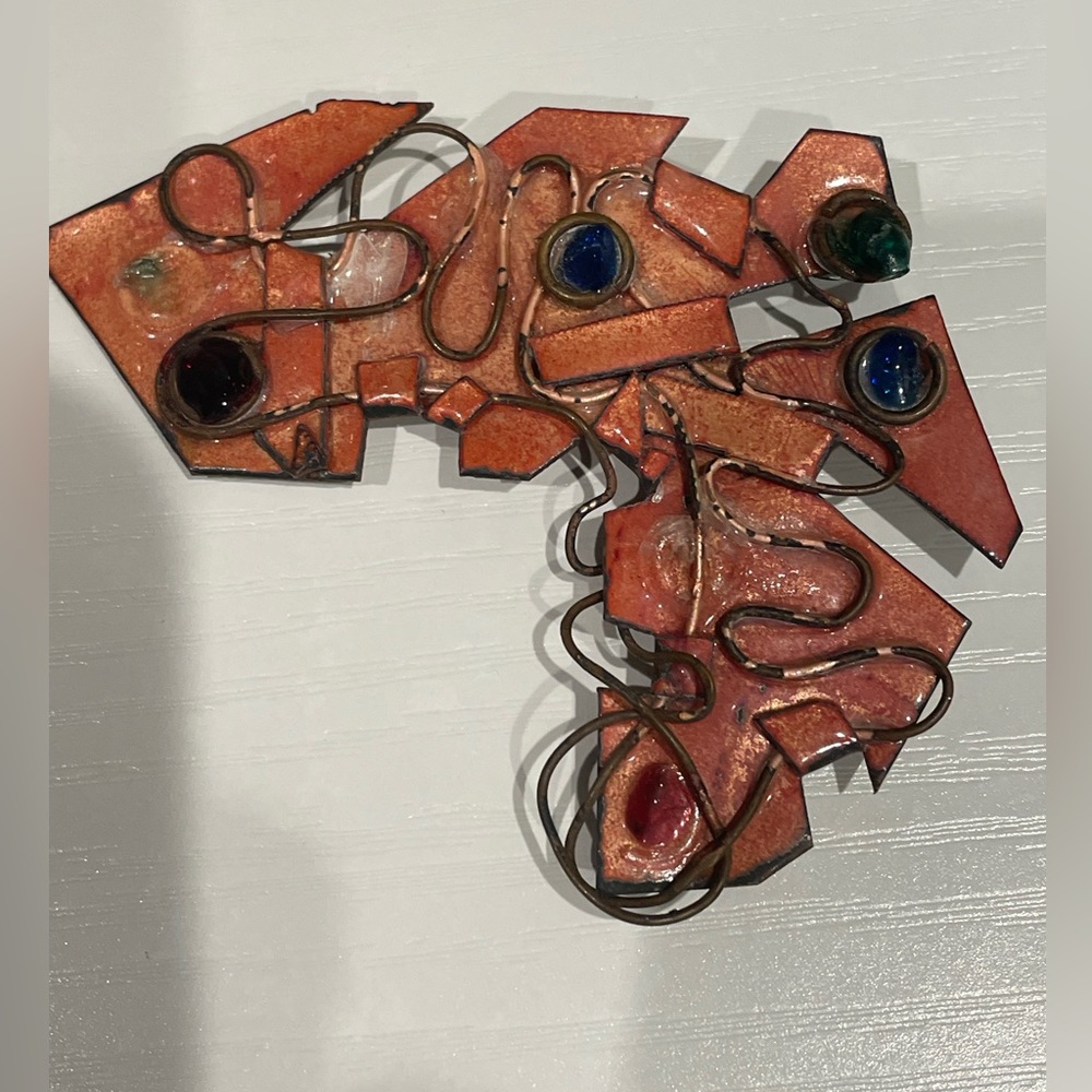 Handmade enamel & wire pin brooch abstract